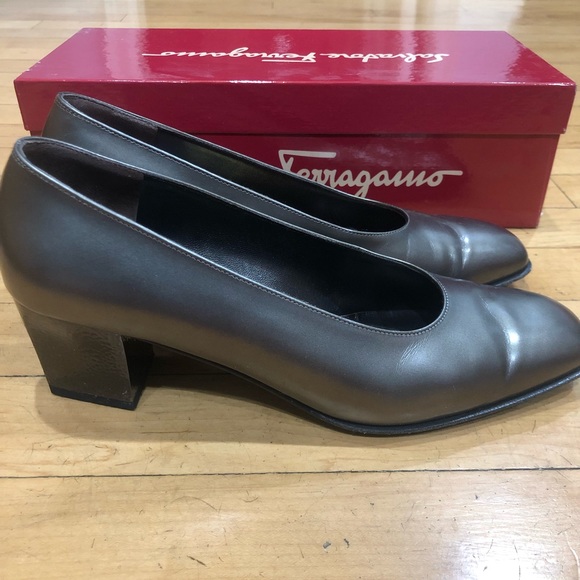 Ferragamo Bronze Block Heels - Picture 2 of 8